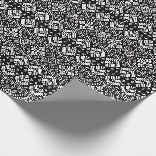 Schwarz-Weiß Weihnachtsmesse Isle Pattern Geschenkpapier (Ecke)