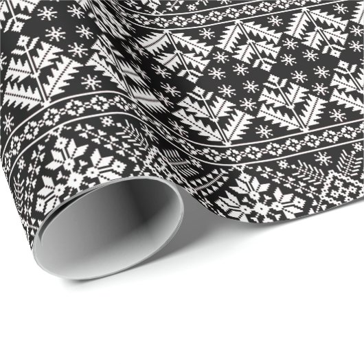 Schwarz-Weiß Weihnachtsmesse Isle Pattern Geschenkpapier (Rolleneckpunkt)
