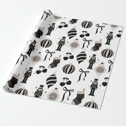 Schwarz-Weiß-Weihnachtsmuster Geschenkpapier (Ungerollt)