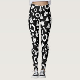 Schwarz-Weiß-Weihnachtsmuster Leggings