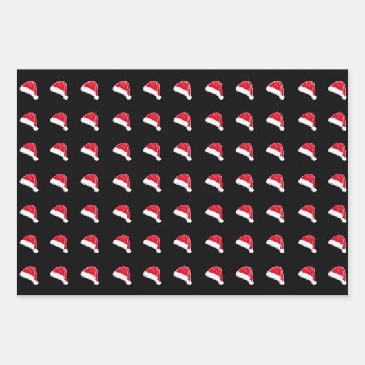 Schwarz-Weiß-Weihnachtsmuster-Weihnachtsmannmütze Geschenkpapier Set (Vorderseite 3)