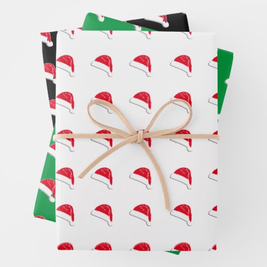 Schwarz-Weiß-Weihnachtsmuster-Weihnachtsmannmütze Geschenkpapier Set (Beispiel)