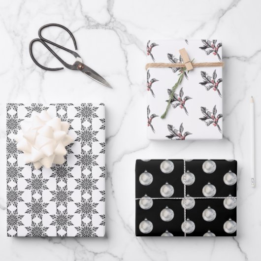 Schwarz-Weiß-Weihnachtswrapping Paper Sheets Geschenkpapier Set (Vorderseite)