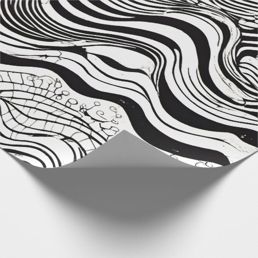 Schwarz-Weiß-Weiß-Abstrakt Geschenkpapier (Ecke)