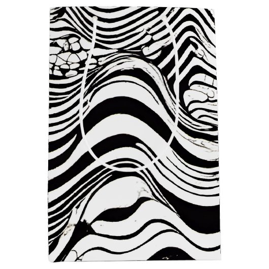 Schwarz-Weiß-Weiß-Abstrakt Mittlere Geschenktüte (Vorderseite)