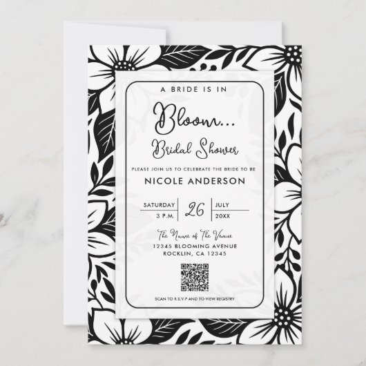 Schwarz-Weiß-Weiß-Brautparty Einladung (Vorderseite)