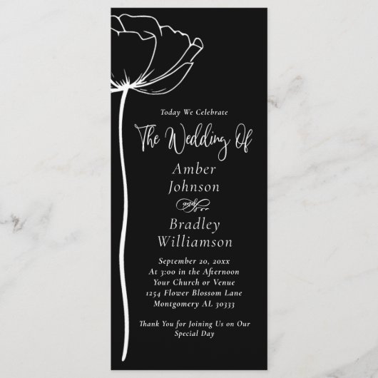 Schwarz-Weiß-Weiß-Fett Moderne einfache Hochzeit Programm (Vorderseite)