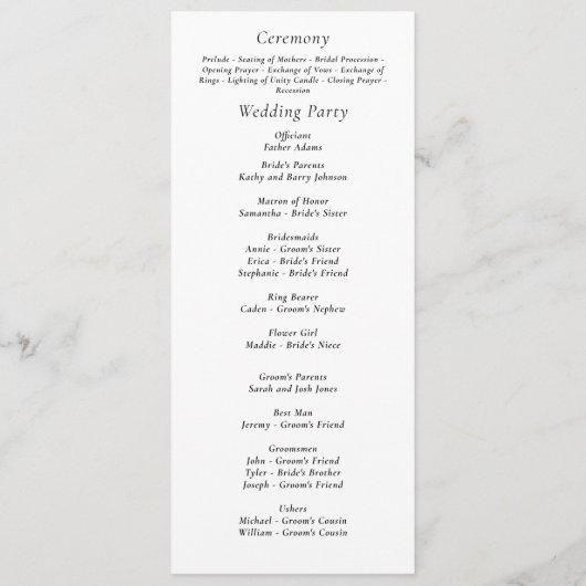 Schwarz-Weiß-Weiß-Fett Moderne einfache Hochzeit Programm (Rückseite)