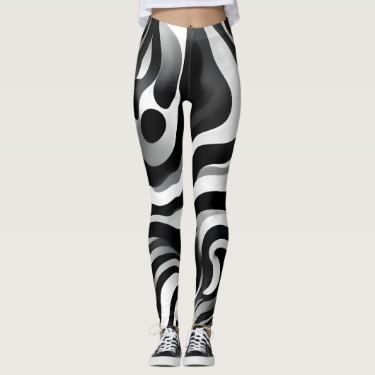 Schwarz-Weiß-Weiß-Op-Art, Leggings (Vorderseite)