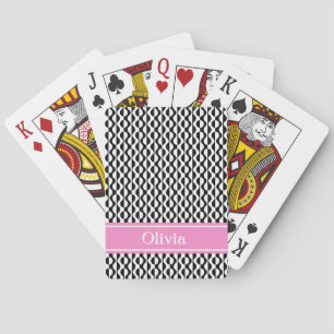 Schwarz-Weiß-Wellen-Retro-Muster mit rosa Band Spielkarten