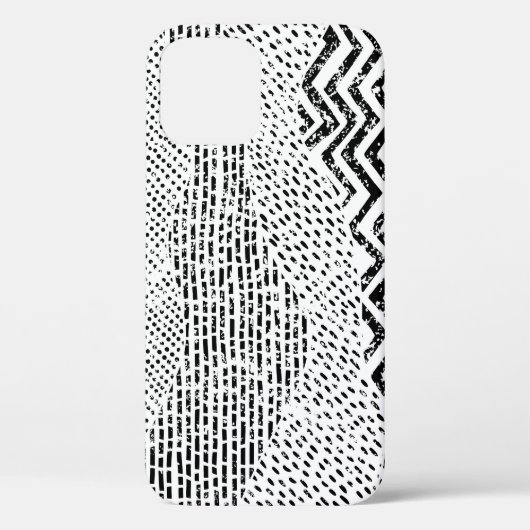 Schwarz-weiß welliges Patchwork-Ornament Case-Mate iPhone Hülle (Rückseite)