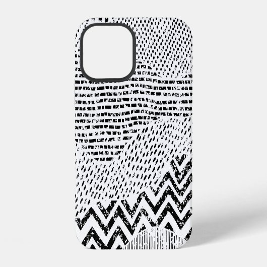 Schwarz-weiß welliges Patchwork-Ornament iPhone Hülle (Rückseite)