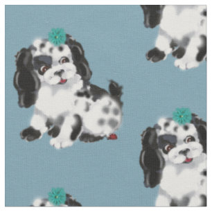 Schwarz Weiß Welpe Ladybug Blau Vintage Kinderzimm Stoff
