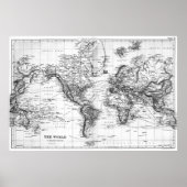 Schwarz-Weiß-Weltkarte (1892) Poster (Vorne)