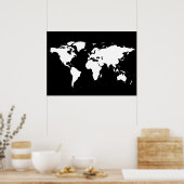 Schwarz-Weiß-Weltkarte Poster (Küche)