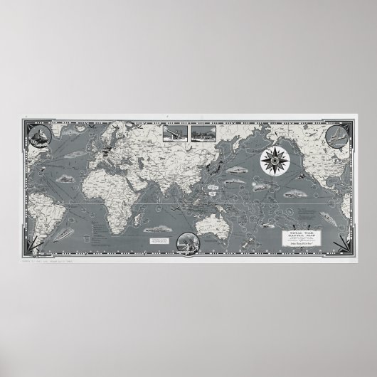 Schwarz-Weiß-Weltkarte - Schlachtkarte Poster (Vorne)