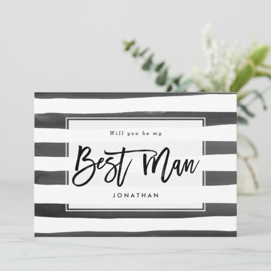 Schwarz-weiß werden Sie mein Trauzeuge-Vorschlagsk Dankeskarte (Stehend Vorderseite)