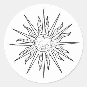 Schwarz-weiß-whimsical-Sonne-Birthday  Runder Aufkleber