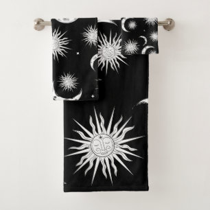 Schwarz & Weiß Whimsical Sonne Mond & Sterne Badhandtuch Set