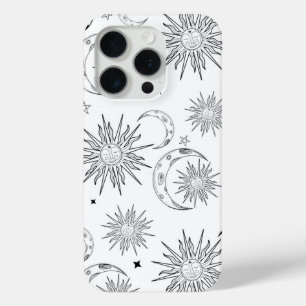 Schwarz-Weiß-whimsical Sonne Mond & Sterne Case-Mate iPhone Hülle