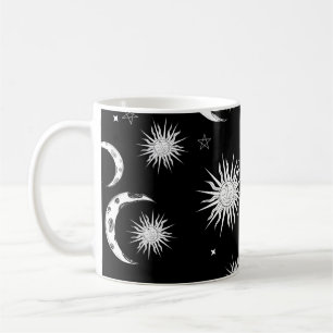 Schwarz-Weiß-whimsical Sonne Mond & Sterne Kaffeetasse