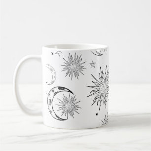 Schwarz & Weiß Whimsical Sonne Mond & Sterne Kaffeetasse
