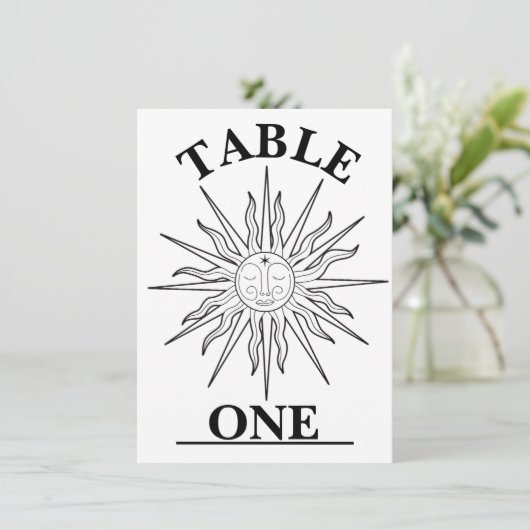 Schwarz-Weiß-Whimsical-Sonnensonne Tischnummer (Stehend Vorderseite)