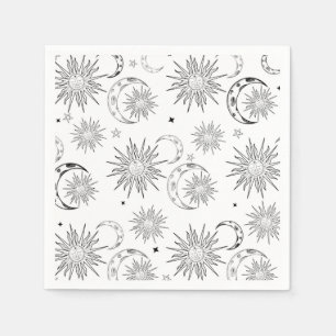 Schwarz & Weiß Whimsical Sun Celestial Geburtstag Serviette