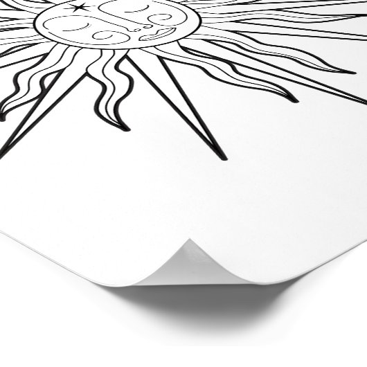 Schwarz-Weiß-Whimsical Sun-Himmelsastrologie Poster (Ecke)