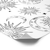 Schwarz-Weiß-Whimsical Sun-Himmelsastrologie Poster (Ecke)