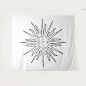 Schwarz-Weiß-Whimsical Sun-Himmelsklima Wandteppich (Vorderseite (Horizontal))