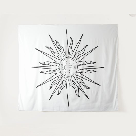 Schwarz-Weiß-Whimsical Sun-Himmelsklima Wandteppich (Vorderseite (Horizontal))