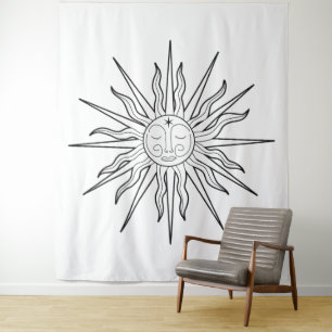 Schwarz-Weiß-Whimsical Sun-Himmelsklima Wandteppich