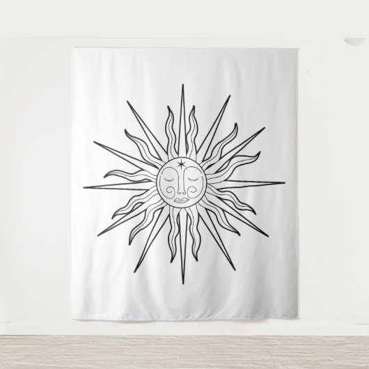 Schwarz-Weiß-Whimsical Sun-Himmelsklima Wandteppich (Vorderseite)