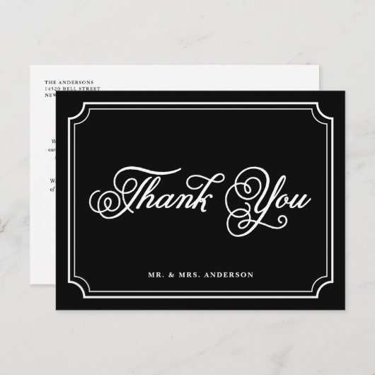 Schwarz & Weiß Whimsikskript Danke Postcard Postkarte (Vorne/Hinten)