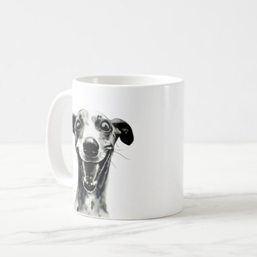 Schwarz-Weiß-Whippet | Niedlich Greyhound Kaffeetasse (Vorderseite Links)