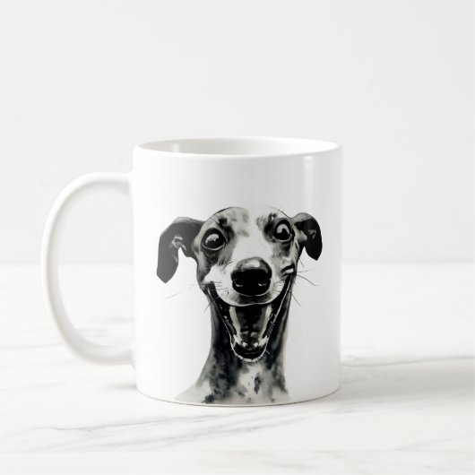 Schwarz-Weiß-Whippet | Niedlich Greyhound Kaffeetasse (Links)