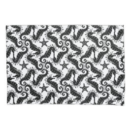 Schwarz-Weiß-Wiederholungsmotiv | Seepferd Muster Kissenbezug