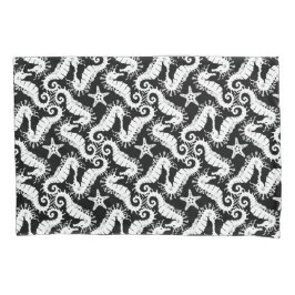 Schwarz-Weiß-Wiederholungsmotiv | Seepferd Muster Kissenbezug