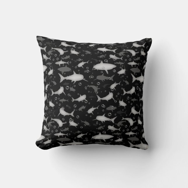 Schwarz-Weiß-Wiederholungsmotiv | Shark Pattern Kissen (Vorderseite)