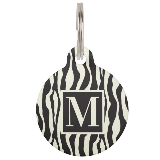 Schwarz-Weiß-Wild-Exotic-Zebra-Print-Monogramm Haustiermarke (Vorderseite)