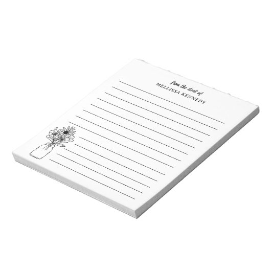 Schwarz-Weiß-Wildblume am Schreibtisch Notizblock (Rotiert)