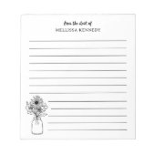 Schwarz-Weiß-Wildblume am Schreibtisch Notizblock (Vorderseite)