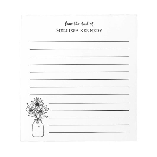 Schwarz-Weiß-Wildblume am Schreibtisch Notizblock (Vorderseite)