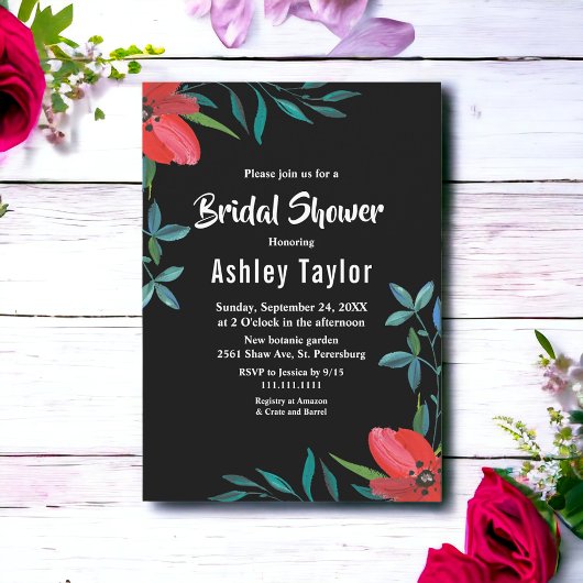 Schwarz-Weiß-Wildblume Blumenkohl-Brautparty Einladung