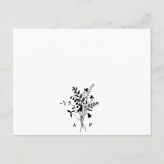Schwarz-Weiß-Wildblume Bouquet Hochzeitsdetails Begleitkarte (Rückseite)