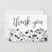 Schwarz Weiß Wildblume Dankeskarte (Vorderseite)