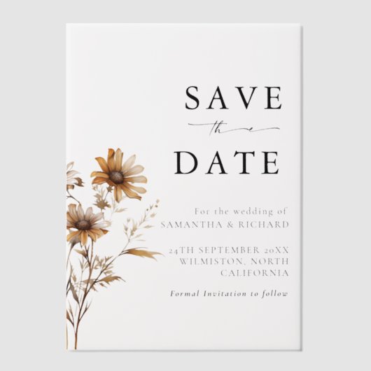 Schwarz-Weiß-Wildblume-Hochzeit speichert das Datu Pergament Einladungen (Vorderseite)