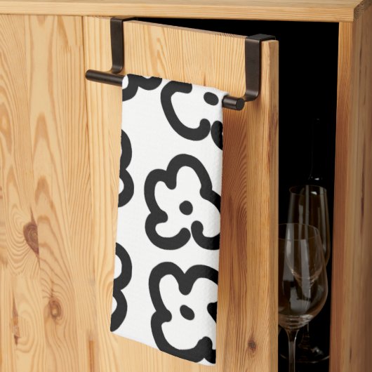 Schwarz-Weiß-Wildblume Modernes Design Geschirrtuch (Drittel gefaltet)