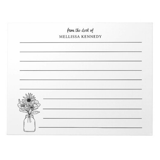 Schwarz-Weiß-Wildblume vom Schreibtisch mit Linde Notizblock (Vorderseite)